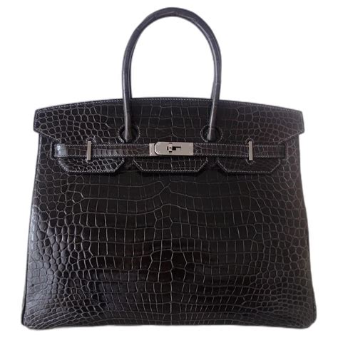 Hermès Bolsa HERMES BIRKIN 35 crocodilo Cinza Cinza .